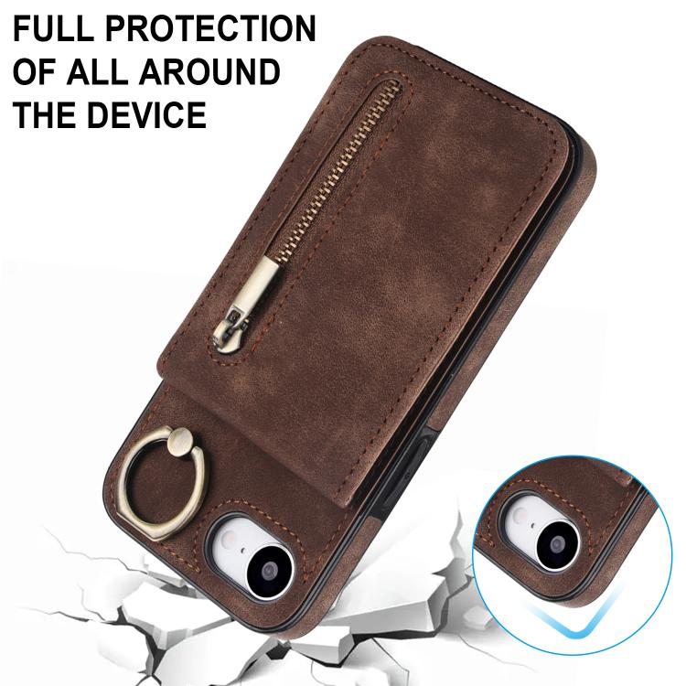 For iPhone 17e / 16e Retro Ring and Zipper RFID Card Slot Phone Case