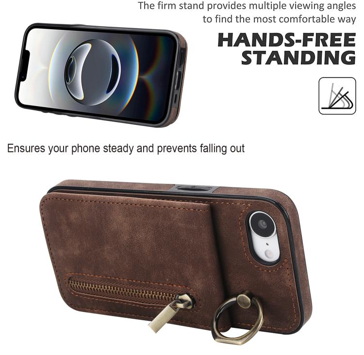 For iPhone 17e / 16e Retro Ring and Zipper RFID Card Slot Phone Case