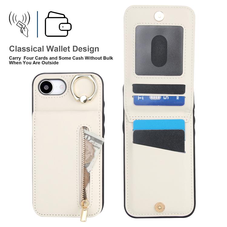 For iPhone 17e / 16e Retro Ring and Zipper RFID Card Slot Phone Case