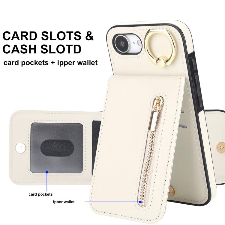 For iPhone 17e / 16e Retro Ring and Zipper RFID Card Slot Phone Case
