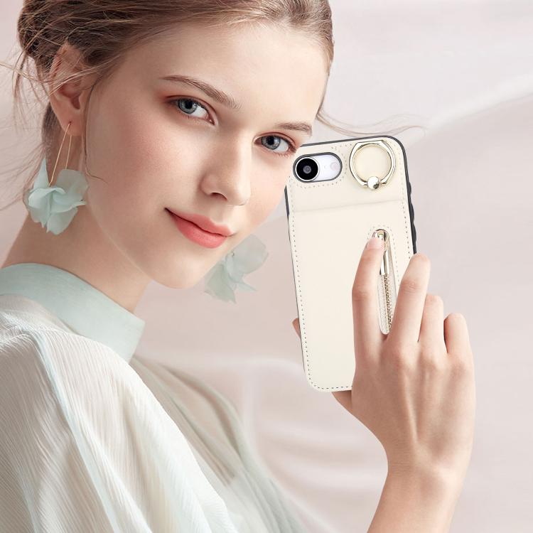 For iPhone 17e / 16e Retro Ring and Zipper RFID Card Slot Phone Case