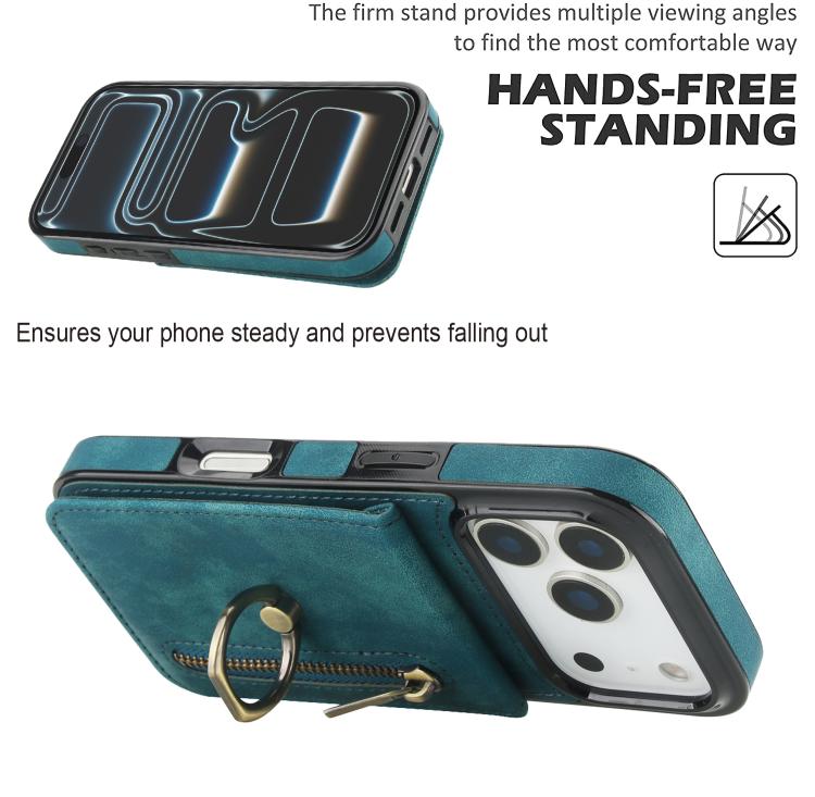 For iPhone 17 Pro Max Retro Ring and Zipper RFID Card Slot Phone Case