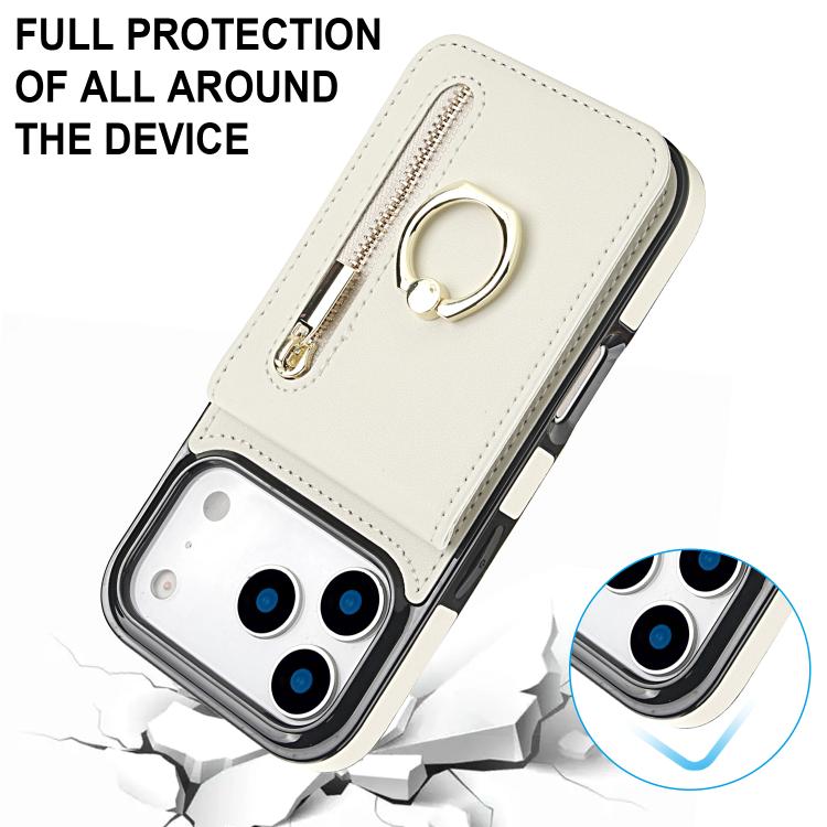 For iPhone 17 Pro Max Retro Ring and Zipper RFID Card Slot Phone Case