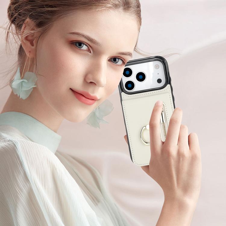 For iPhone 17 Pro Max Retro Ring and Zipper RFID Card Slot Phone Case