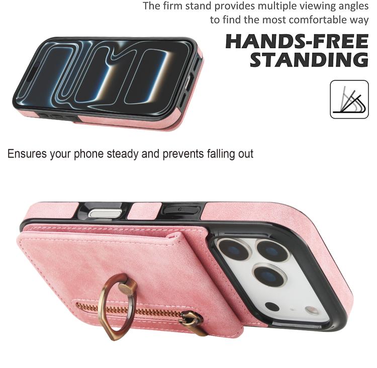For iPhone 17 Pro Retro Ring and Zipper RFID Card Slot Phone Case