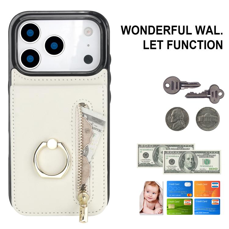 For iPhone 17 Pro Retro Ring and Zipper RFID Card Slot Phone Case