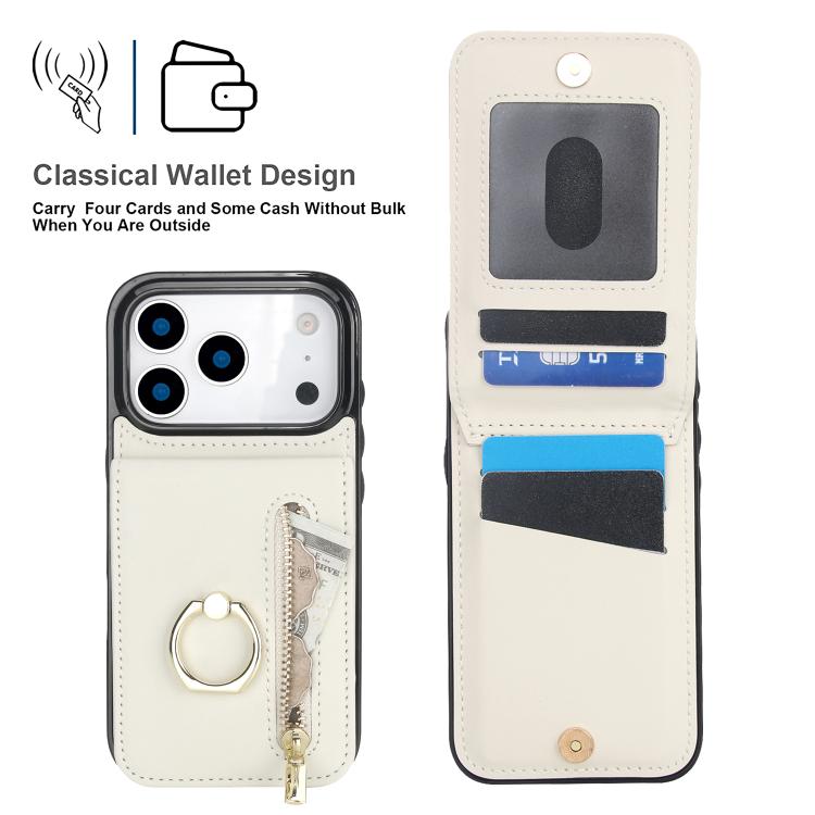 For iPhone 17 Pro Retro Ring and Zipper RFID Card Slot Phone Case