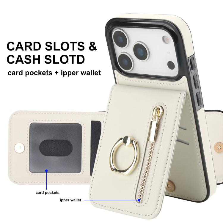 For iPhone 17 Pro Retro Ring and Zipper RFID Card Slot Phone Case