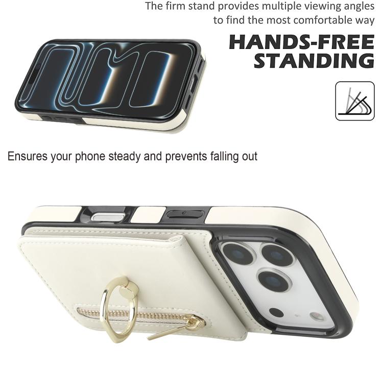 For iPhone 17 Pro Retro Ring and Zipper RFID Card Slot Phone Case