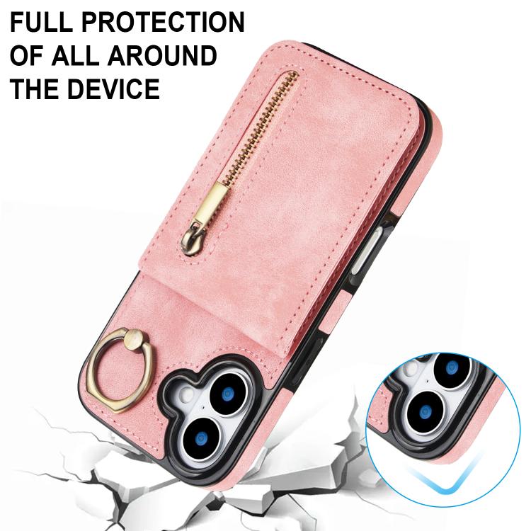 For iPhone 17 Retro Ring and Zipper RFID Card Slot Phone Case