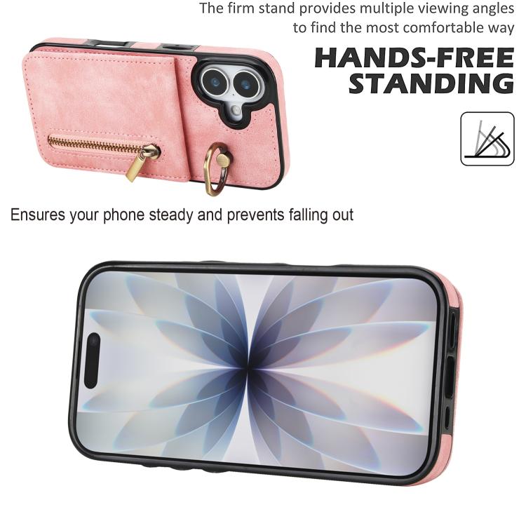 For iPhone 17 Retro Ring and Zipper RFID Card Slot Phone Case
