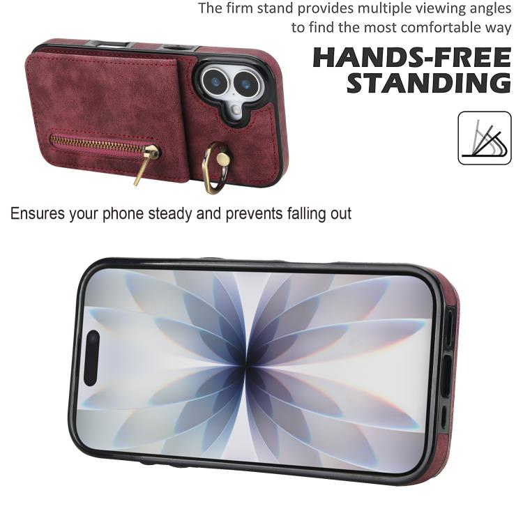 For iPhone 17 Retro Ring and Zipper RFID Card Slot Phone Case