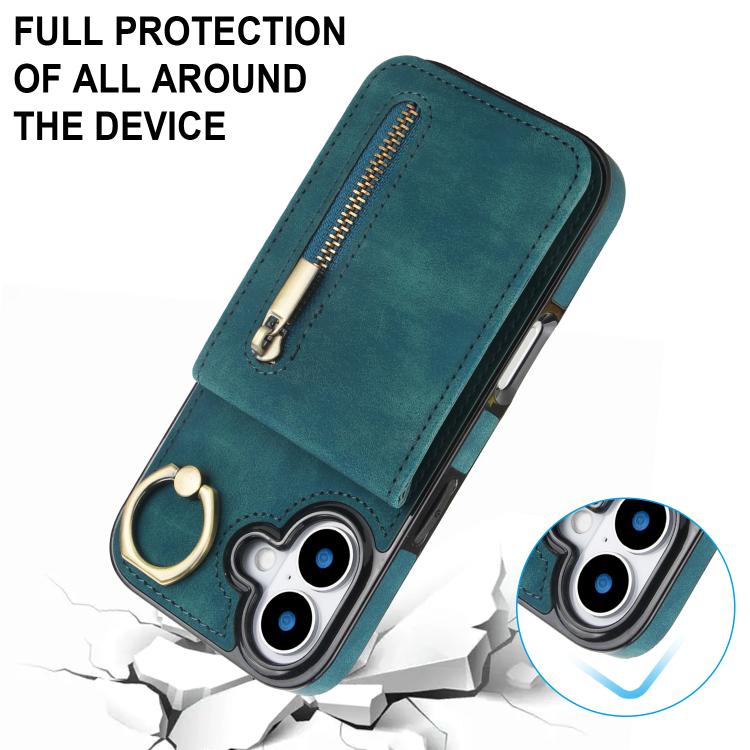 For iPhone 17 Retro Ring and Zipper RFID Card Slot Phone Case