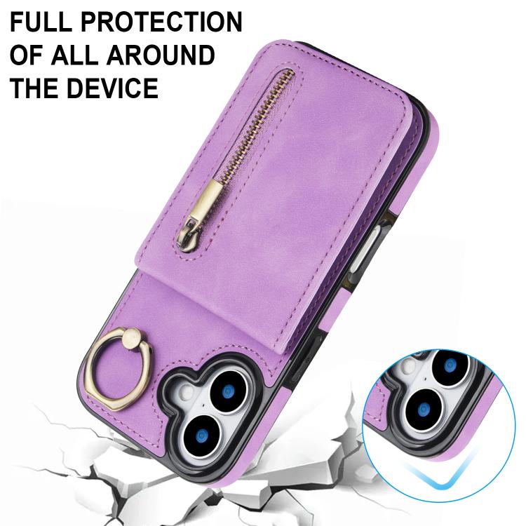 For iPhone 17 Retro Ring and Zipper RFID Card Slot Phone Case