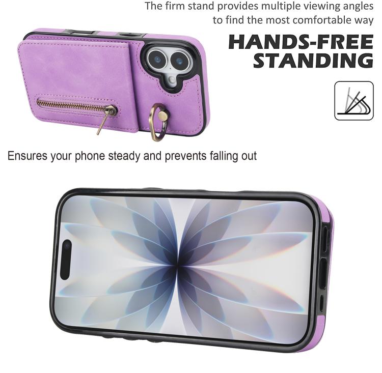 For iPhone 17 Retro Ring and Zipper RFID Card Slot Phone Case
