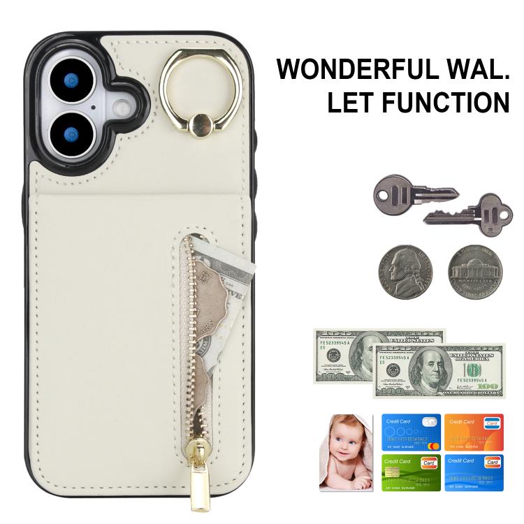 For iPhone 17 Retro Ring and Zipper RFID Card Slot Phone Case