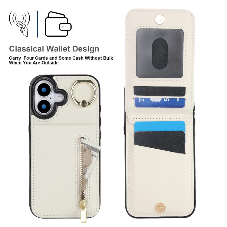 For iPhone 17 Retro Ring and Zipper RFID Card Slot Phone Case