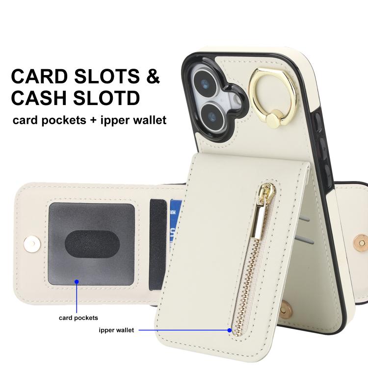 For iPhone 17 Retro Ring and Zipper RFID Card Slot Phone Case