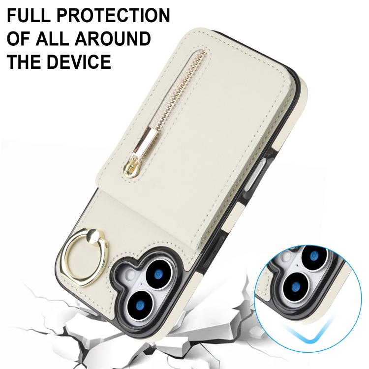 For iPhone 17 Retro Ring and Zipper RFID Card Slot Phone Case