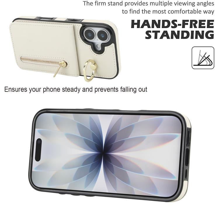 For iPhone 17 Retro Ring and Zipper RFID Card Slot Phone Case