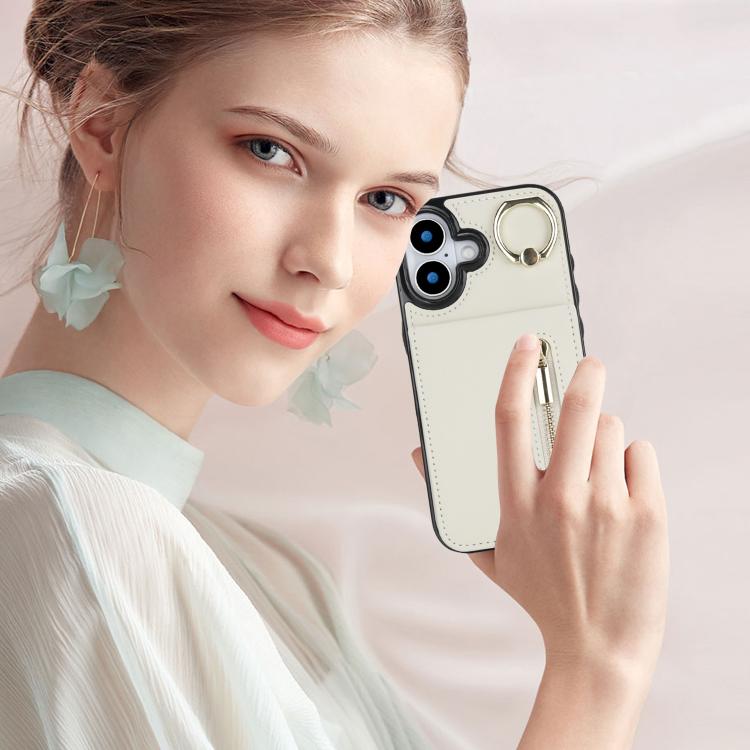 For iPhone 17 Retro Ring and Zipper RFID Card Slot Phone Case
