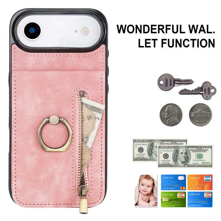 For iPhone Air Retro Ring and Zipper RFID Card Slot Phone Case