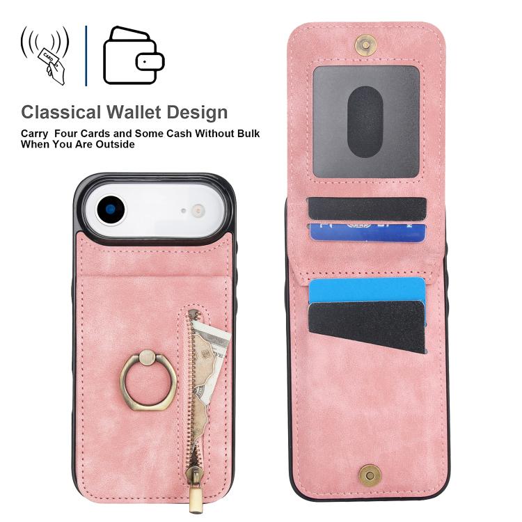 For iPhone Air Retro Ring and Zipper RFID Card Slot Phone Case