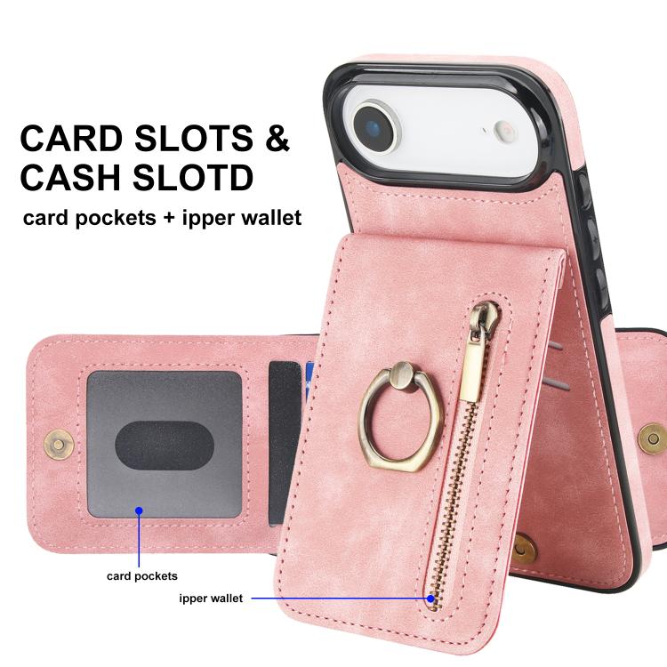 For iPhone Air Retro Ring and Zipper RFID Card Slot Phone Case