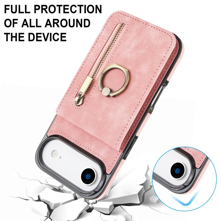 For iPhone Air Retro Ring and Zipper RFID Card Slot Phone Case