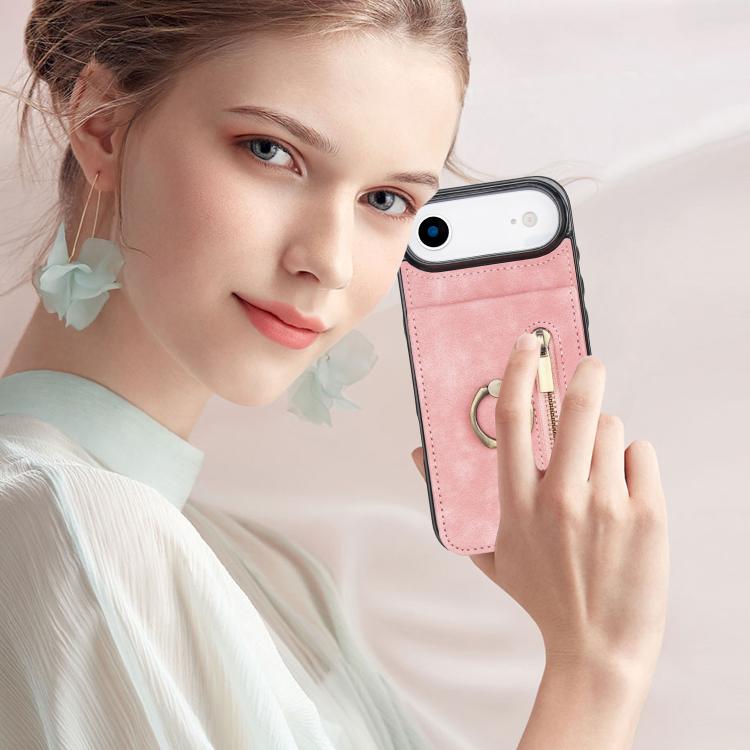 For iPhone Air Retro Ring and Zipper RFID Card Slot Phone Case