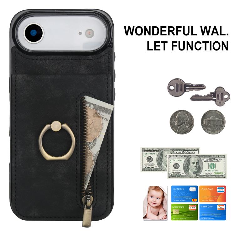 For iPhone Air Retro Ring and Zipper RFID Card Slot Phone Case