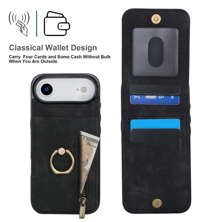 For iPhone Air Retro Ring and Zipper RFID Card Slot Phone Case
