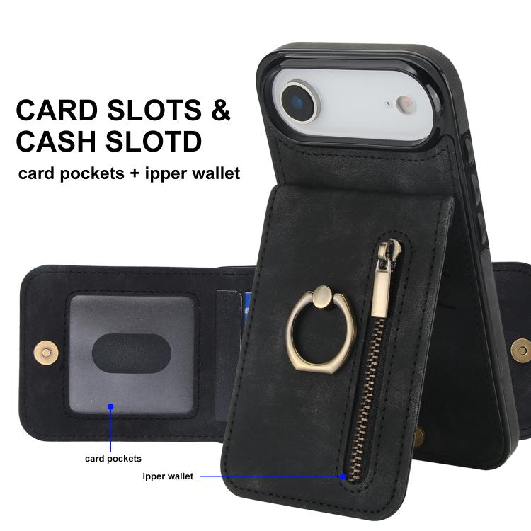 For iPhone Air Retro Ring and Zipper RFID Card Slot Phone Case
