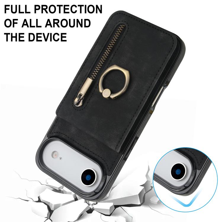 For iPhone Air Retro Ring and Zipper RFID Card Slot Phone Case