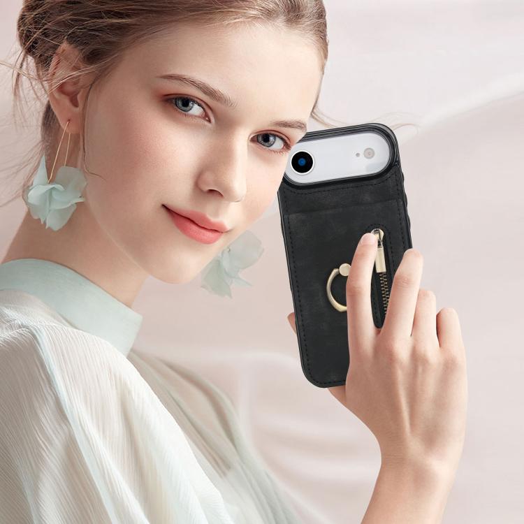 For iPhone Air Retro Ring and Zipper RFID Card Slot Phone Case