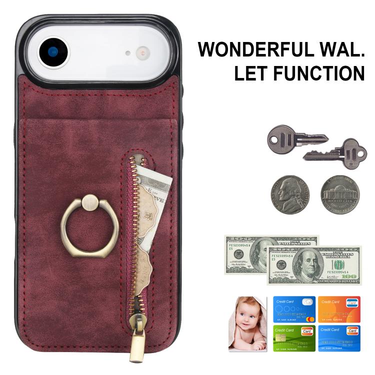 For iPhone Air Retro Ring and Zipper RFID Card Slot Phone Case