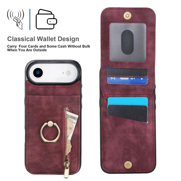 For iPhone Air Retro Ring and Zipper RFID Card Slot Phone Case