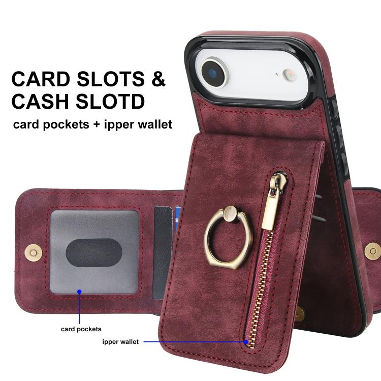 For iPhone Air Retro Ring and Zipper RFID Card Slot Phone Case