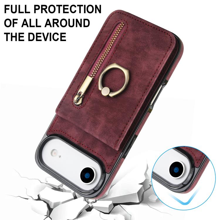 For iPhone Air Retro Ring and Zipper RFID Card Slot Phone Case