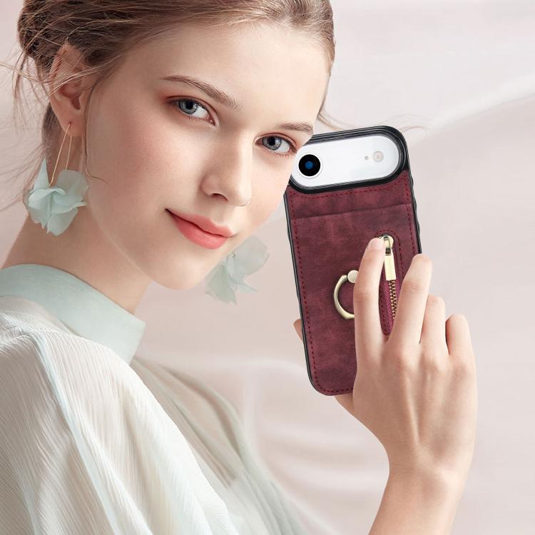 For iPhone Air Retro Ring and Zipper RFID Card Slot Phone Case