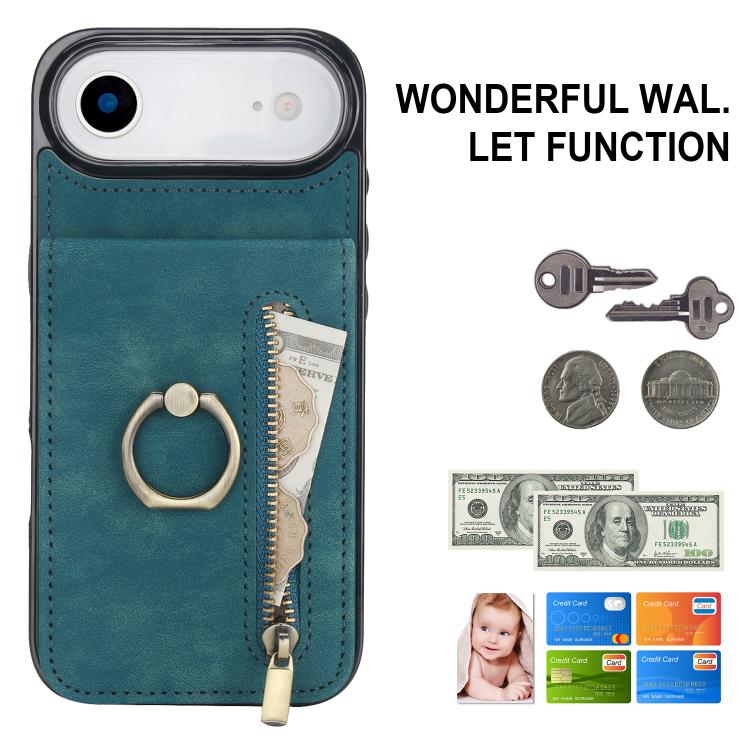 For iPhone Air Retro Ring and Zipper RFID Card Slot Phone Case