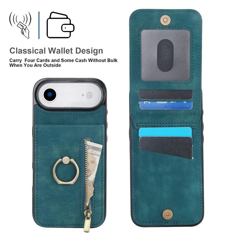 For iPhone Air Retro Ring and Zipper RFID Card Slot Phone Case