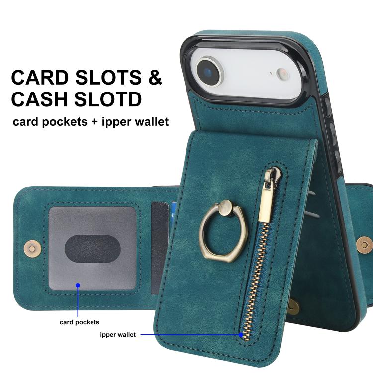 For iPhone Air Retro Ring and Zipper RFID Card Slot Phone Case