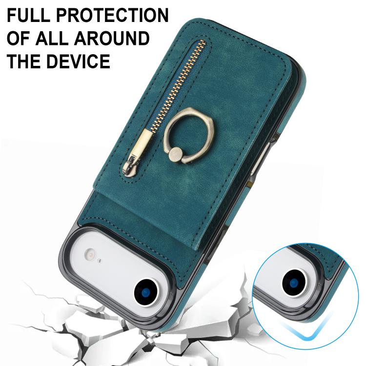 For iPhone Air Retro Ring and Zipper RFID Card Slot Phone Case
