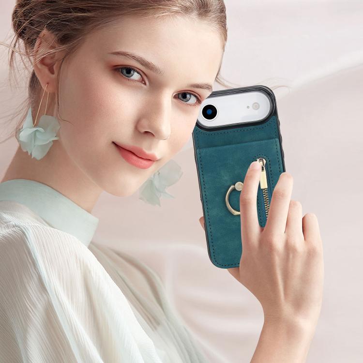 For iPhone Air Retro Ring and Zipper RFID Card Slot Phone Case