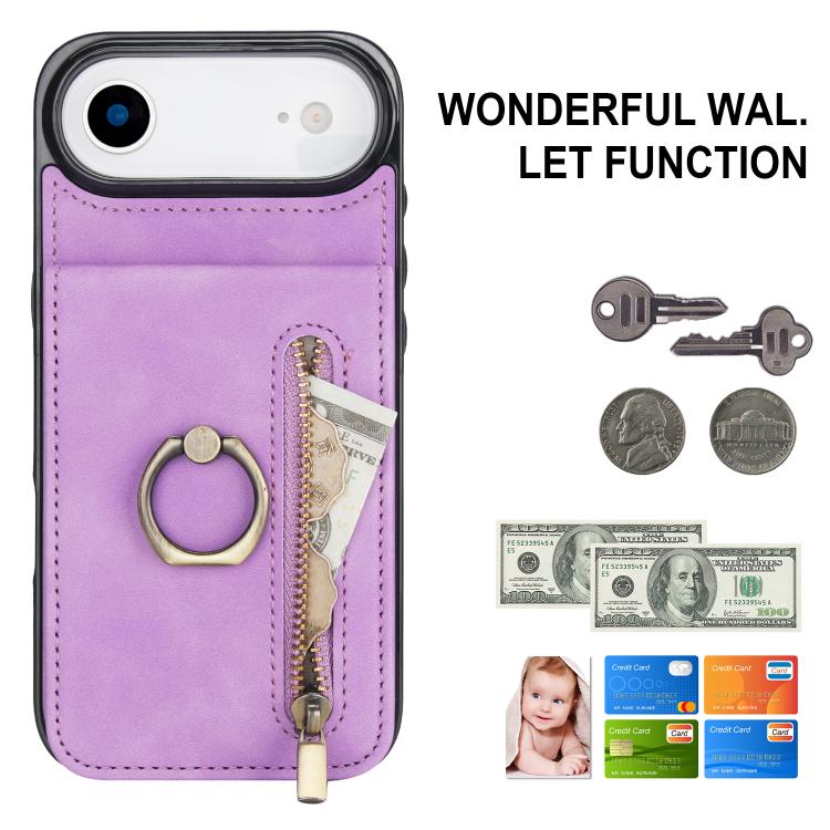 For iPhone Air Retro Ring and Zipper RFID Card Slot Phone Case