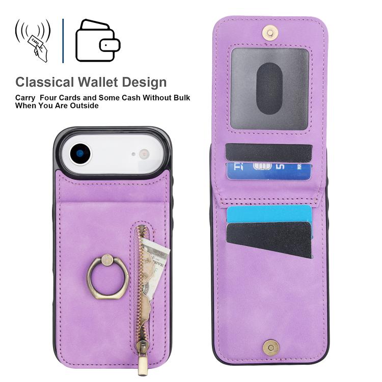 For iPhone Air Retro Ring and Zipper RFID Card Slot Phone Case