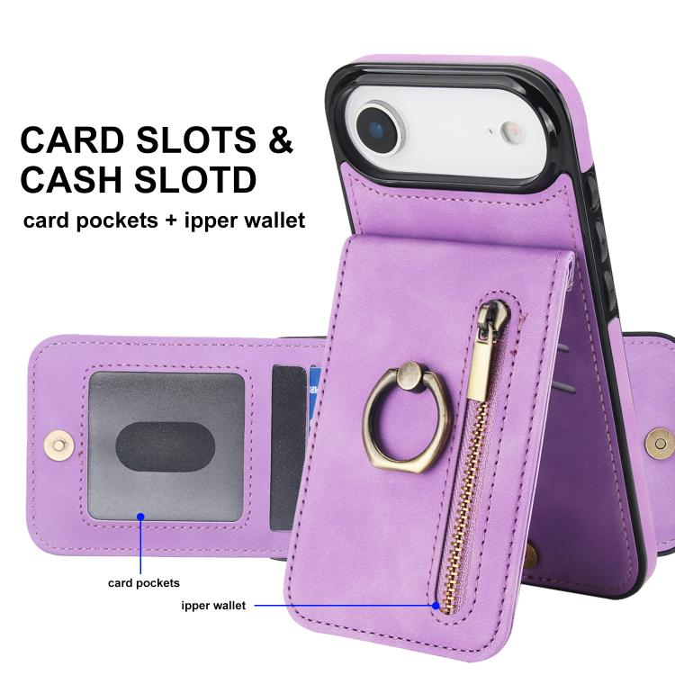 For iPhone Air Retro Ring and Zipper RFID Card Slot Phone Case