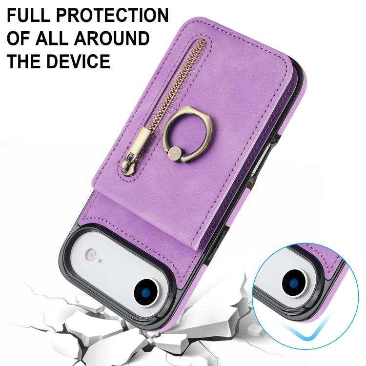 For iPhone Air Retro Ring and Zipper RFID Card Slot Phone Case