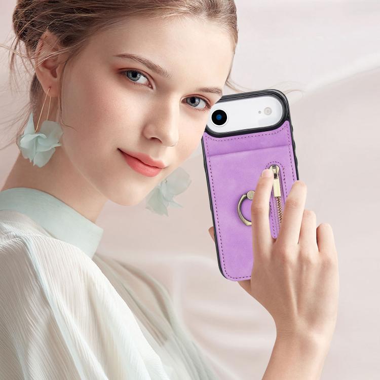 For iPhone Air Retro Ring and Zipper RFID Card Slot Phone Case